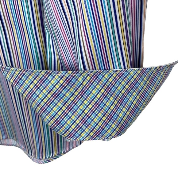 Men’s Bugatchi Uomo Flip Cuff Classic Fit Button Shirt Long Sleeves Striped Blue - Picture 4 of 12